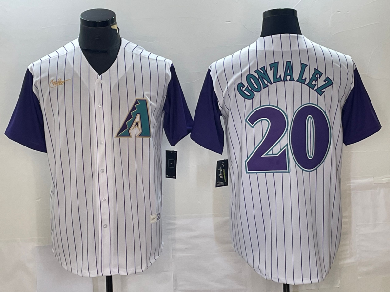 Men's Arizona Diamondbacks Luis Gonzalez #20 Cream/Purple Alternate Cooperstown Collection Jersey
